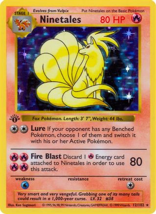 Ninetales 012/102 - Unlimited Holofoil Base Set Shadowless - Holo Rare