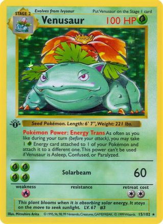 Venusaur 015/102 - Unlimited Holofoil Base Set Shadowless - Holo Rare