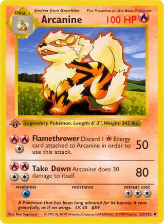 Arcanine 023/102  - Unlimited Base Set Shadowless - Uncommon
