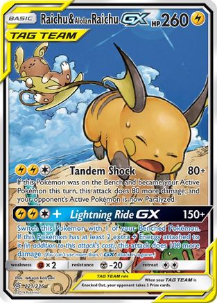 Raichu & Alolan Raichu GX (Alternate Full Art) 221 - Holofoil SM Unified Minds - Ultra Rare