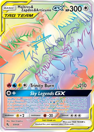 Moltres & Zapdos & Articuno GX (Secret) 069/68  - Holofoil Hidden Fates - Secret Rare
