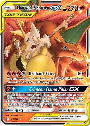 Charizard & Braixen GX 022/236  - Holofoil SM  Cosmic Eclipse - Ultra Rare