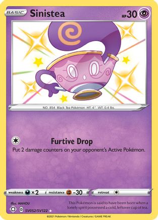 Sinistea SV052/SV122  - Holofoil Shining Fates Shiny Vault - Shiny Holo Rare
