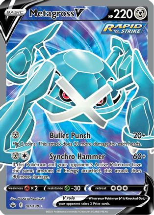 Metagross V (Full Art) 181/198  - Holofoil SWSH06 Chilling Reign - Ultra Rare