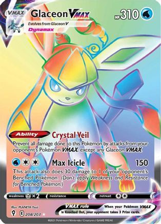 Glaceon VMAX (Secret) 208/203 - Holofoil SWSH07 Evolving Skies - Secret Rare