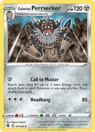 Galarian Perrserker 181 - Reverse Holofoil - Uncommon