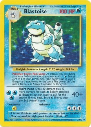 Blastoise 002/102 - Holofoil Base Set - Holo Rare