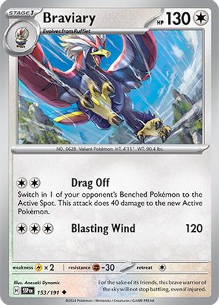Braviary 153/191 - Reverse Holofoil SV08 Surging Sparks - Uncommon