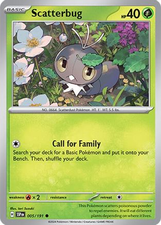Scatterbug 005/191 - Reverse Holofoil SV08 Surging Sparks - Common