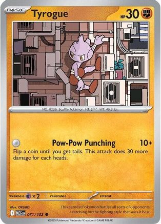 Tyrogue 071/132 - Reverse Holofoil ME01 Mega Evolution - Common