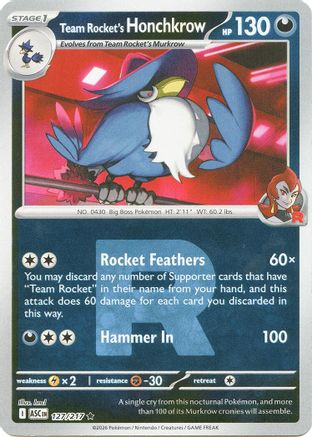 Team Rocket's Honchkrow (Team Rocket) 127 - Rare Reverse Holo