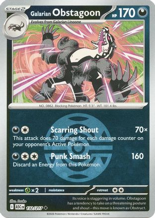 Galarian Obstagoon (Dusk Ball) 132/217 - Uncommon Reverse Holo