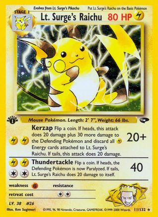 Lt. Surge's Raichu 011 - Unlimited Holofoil Gym Challenge - Holo Rare