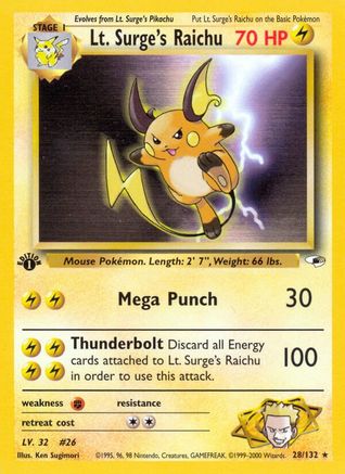 Lt. Surge's Raichu 028 - Unlimited Gym Heroes - Rare