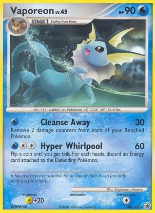 Vaporeon - 34/100 - Rare - Reverse Holo
