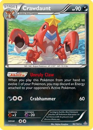 Crawdaunt - 92/160 - Holo Rare - Reverse Holo