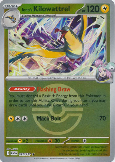 Iono's Kilowattrel (Poke Ball) - 072/217 - Rare - Reverse Holo