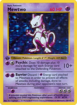 Mewtwo 010/102  - Unlimited Holofoil Base Set Shadowless - Holo Rare