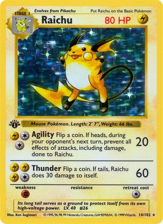 Raichu 014  - Unlimited Holofoil Base Set Shadowless - Holo Rare