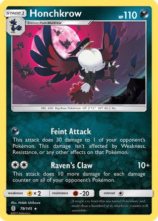 Honchkrow 079  - Reverse Holofoil SM  Guardians Rising - Rare