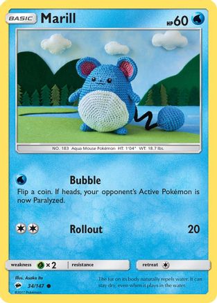 Marill 034  - Reverse Holofoil SM  Burning Shadows - Common