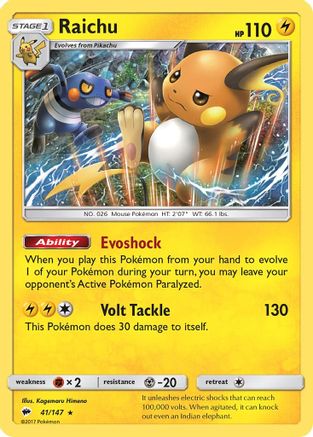 Raichu 041  - Holofoil SM  Burning Shadows - Holo Rare