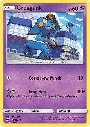 Croagunk 054  - Reverse Holofoil SM  Burning Shadows - Common