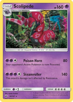 Scolipede 058  - Reverse Holofoil SM  Burning Shadows - Rare