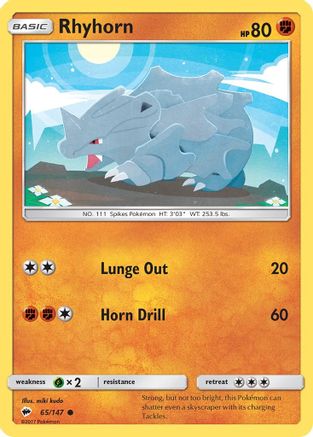Rhyhorn 065  - Reverse Holofoil SM  Burning Shadows - Common