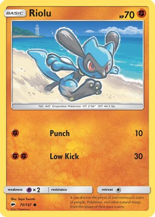 Riolu 070  - Reverse Holofoil SM  Burning Shadows - Common
