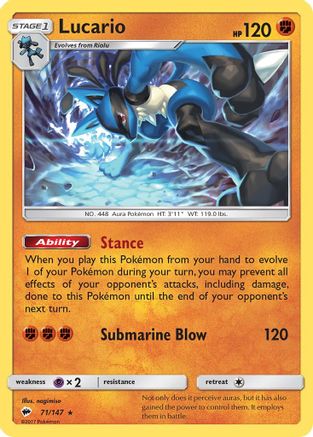 Lucario 071  - Holofoil SM  Burning Shadows - Holo Rare