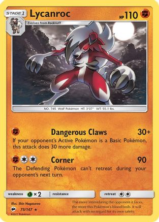Lycanroc (75) (75) 075/147  - Reverse Holofoil SM  Burning Shadows - Holo Rare