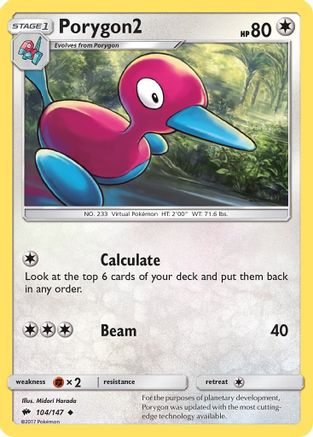 Porygon2 104  - Reverse Holofoil SM  Burning Shadows - Uncommon