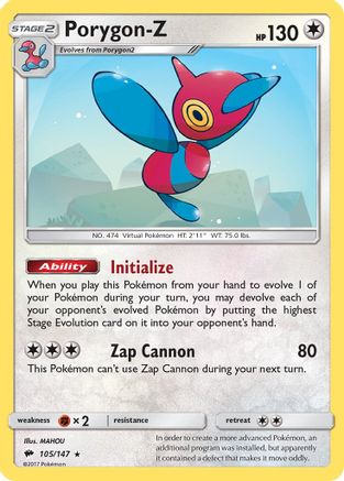 Porygon-Z 105  - Holofoil SM  Burning Shadows - Holo Rare