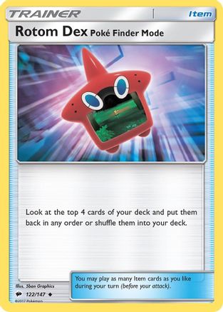 Rotom Dex Poke Finder Mode 122  - Reverse Holofoil SM  Burning Shadows - Uncommon
