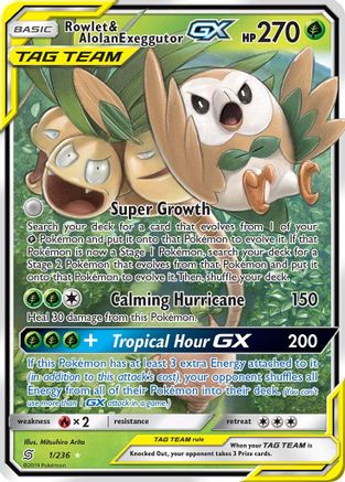 Rowlet & Alolan Exeggutor GX 001/236  - Holofoil SM  Unified Minds - Ultra Rare