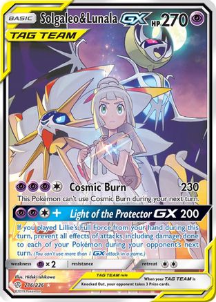 Solgaleo & Lunala GX (Full Art) 216/236  - Holofoil SM  Cosmic Eclipse - Ultra Rare