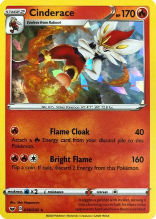 Cinderace - 036/202 (Cracked Ice Holo) - Deck Exclusives