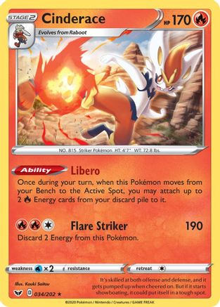 Cinderace (034) (034) 034  - Reverse Holofoil  - Holo Rare