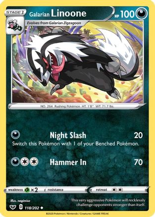 Galarian Linoone 118/202  - Reverse Holofoil  - Uncommon
