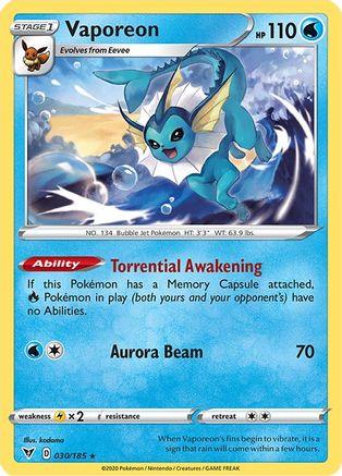 Vaporeon 030  - Reverse Holofoil  - Rare