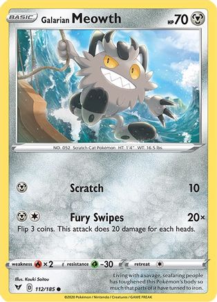 Galarian Meowth 112  - Reverse Holofoil  - Common