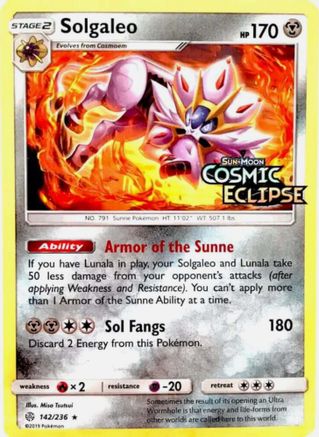 Solgaleo (Cosmic Eclipse Stamped) 142/236  - Holofoil Miscellaneous Cards & Products - Promo