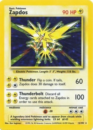 Zapdos 016/102  - Holofoil Base Set - Holo Rare