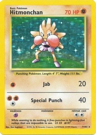 Hitmonchan 007/102  - Holofoil Base Set - Holo Rare