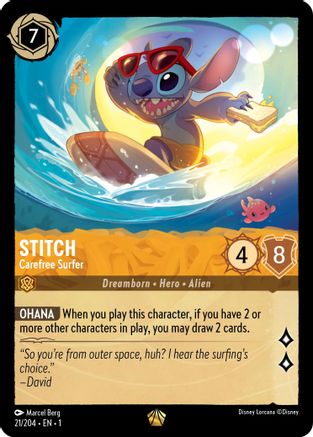Stitch (Carefree Surfer) - 21/204 - Legendary (Foil)