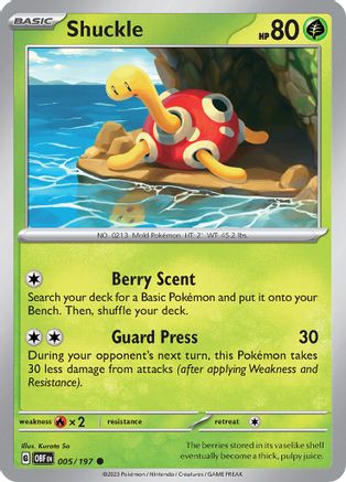 Shuckle 005  - Reverse Holofoil SV03 Obsidian Flames - Common