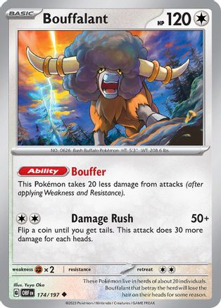 Bouffalant 174  - Reverse Holofoil SV03 Obsidian Flames - Uncommon