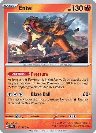 Entei 030  - Reverse Holofoil SV03 Obsidian Flames - Rare