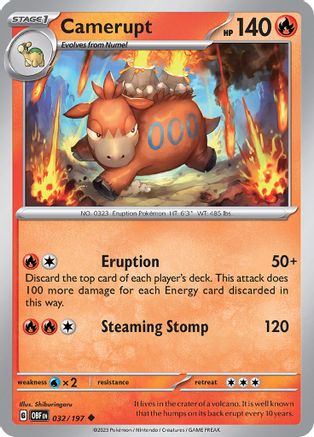 Camerupt 032  - Reverse Holofoil SV03 Obsidian Flames - Uncommon